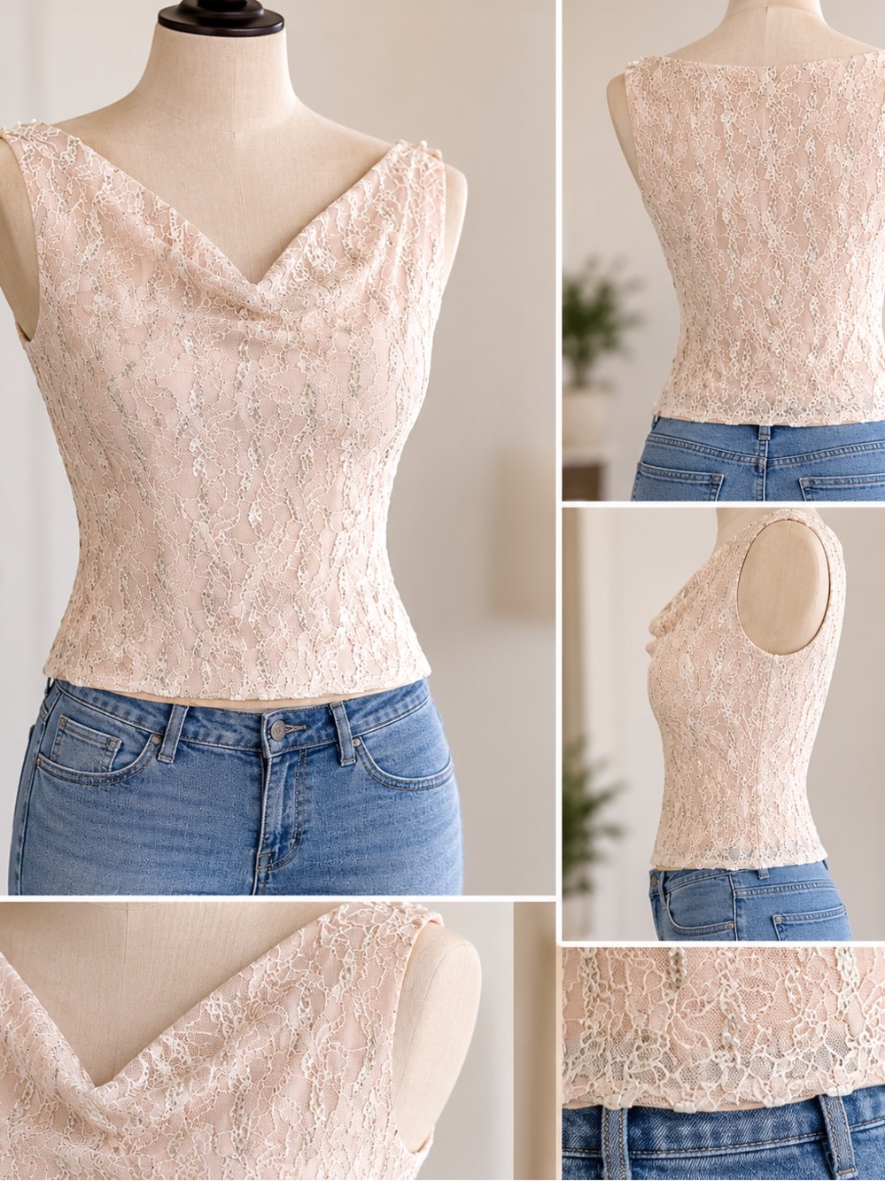 JS Collections Pale Pink Lace Camisole